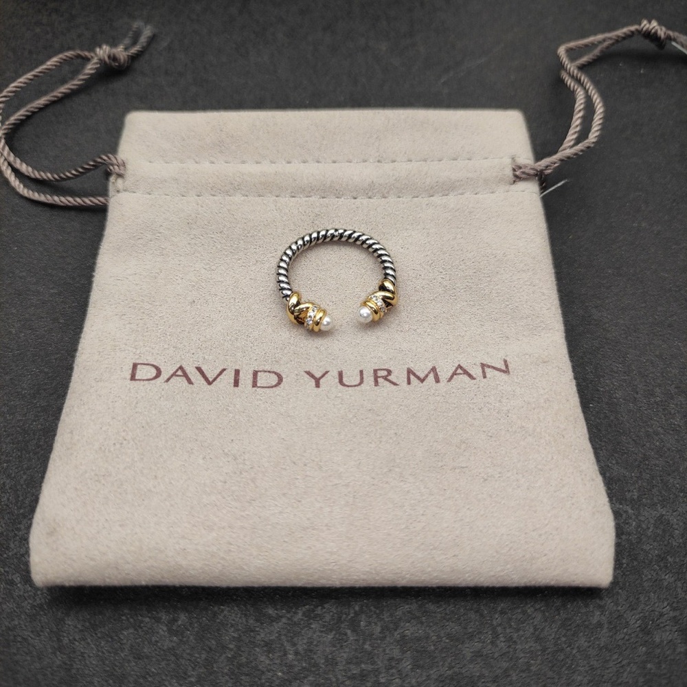 Women's David Yurman Two-Tone Pearl & Diamond Open Ring for Everyday Luxury